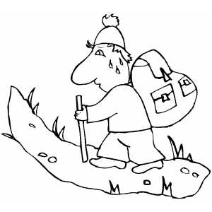 Tired Backpacker With Stick Coloring Sheet 