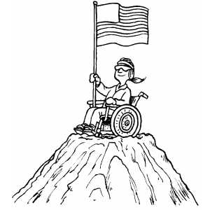 Woman On Mountain With Flag Coloring Sheet 