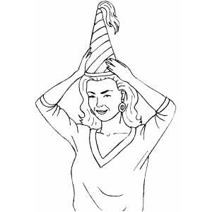 Woman In Party Hat Coloring Sheet 