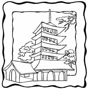 Pagoda Over The Trees Coloring Sheet 