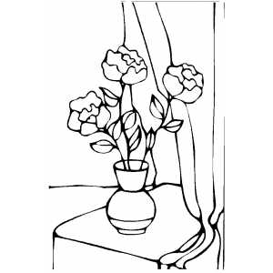 Three Roses In Vase Coloring Sheet 