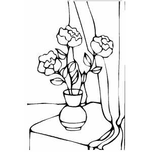 Three Roses In Vase Coloring Sheet 