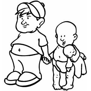 Child And Baby With Doll Coloring Sheet 