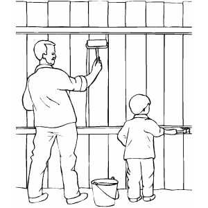 Father And Boy Painting Fence Coloring Sheet 