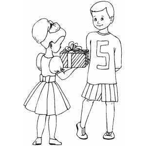 Girl Giving Present To Boy Coloring Sheet 