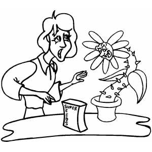 Mutant Plant With Scared Woman Coloring Sheet 
