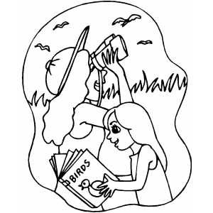 Bird Watching Coloring Sheet 