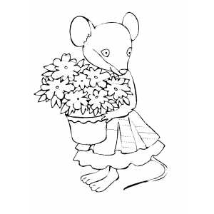 Mouse With Flowers Coloring Sheet 