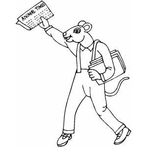 Mouse With Newspapers Coloring Sheet 