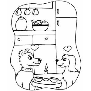 Puppies In Love At Romantic Dinner Coloring Sheet 