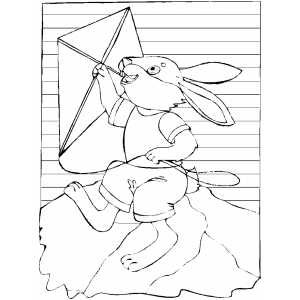 Rabbit Flying Kite Coloring Sheet 