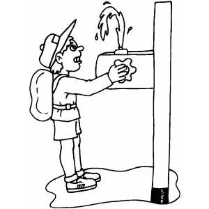 Boy At Drinking Fountain Coloring Sheet 