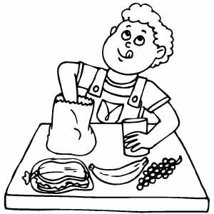 Boy Prepared For Lunch Coloring Sheet 
