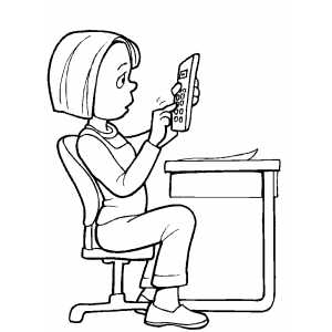 Girl Using Calculator Coloring Sheet 