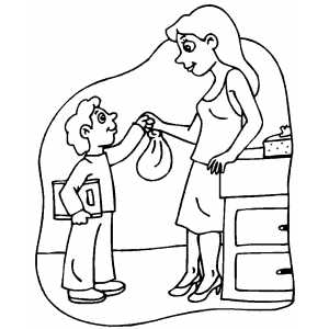 Mom Gives Sack Lunch To Boy Coloring Sheet 