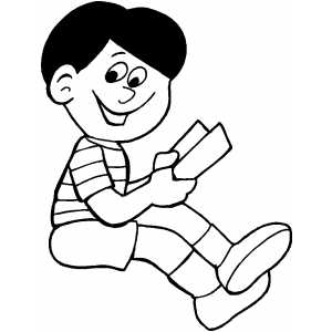 Smiling Boy Reading Book Coloring Sheet 