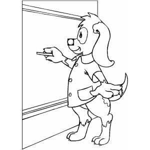 Student Dog Writing On Classtable Coloring Sheet 