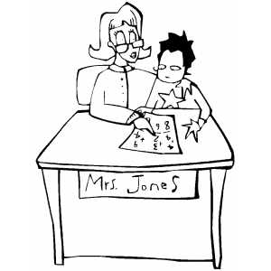 Teacher Explaining Math To Boy Coloring Sheet 