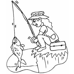 Fishing On Cliff Coloring Sheet 