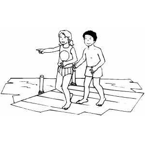 Girl Pointing At Beach Coloring Sheet 