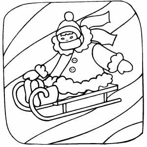 Girl Sledding Coloring Sheet 