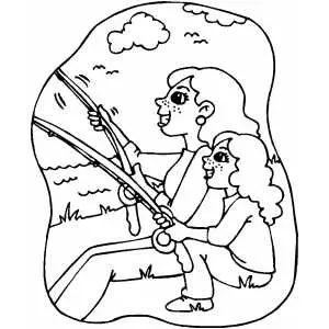 Girls Fishing Coloring Sheet 