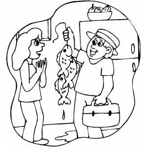 Man Showing Fish Coloring Sheet 