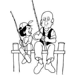 Old Man Fishing With Boy Coloring Sheet 