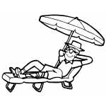 Sunbathing Under Umbrella
